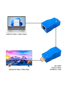 Extensor HDMI A RJ45 Hasta 10 Metros Azul
